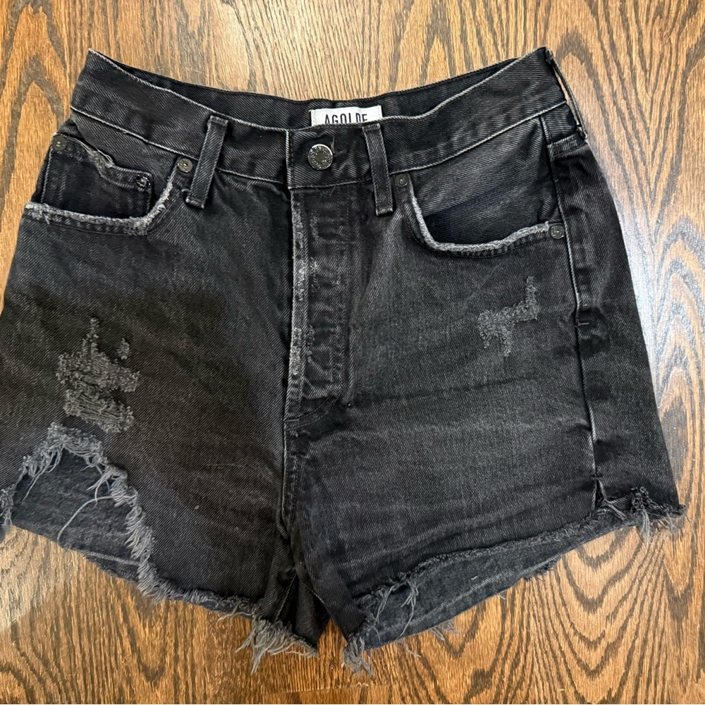 Agolde Black Jean Denim Shorts High Waist Distressed Size 26